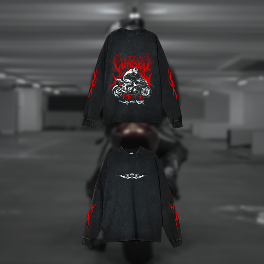 CURSED - Acid Wash Long Sleeve T-Shirt - Dark Grey - CUSTOM