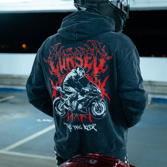 CURSED - Acid Wash Hoodie - Dark Grey