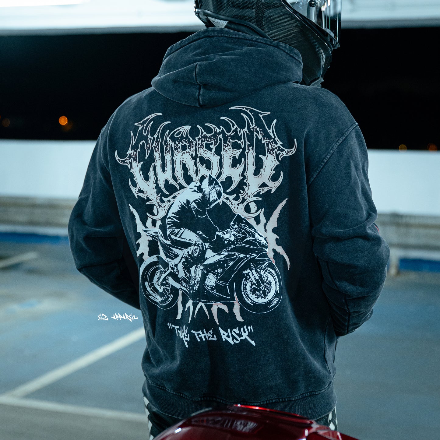 CURSED - Acid Wash Hoodie - Dark Grey - WHITE