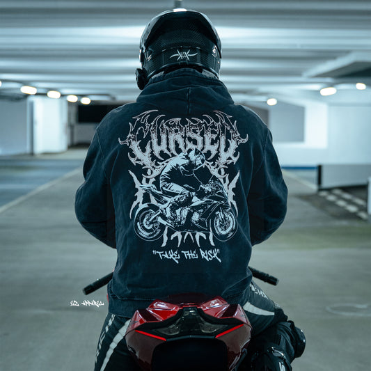 CURSED - Acid Wash Hoodie - Dark Grey - WHITE