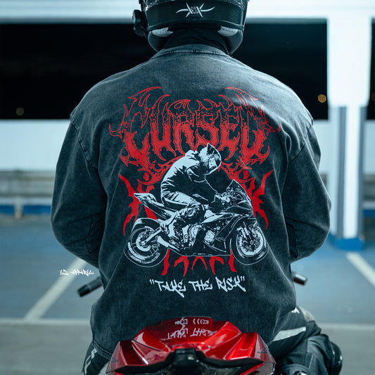 CURSED - Acid Wash Long Sleeve T-Shirt - Dark Grey