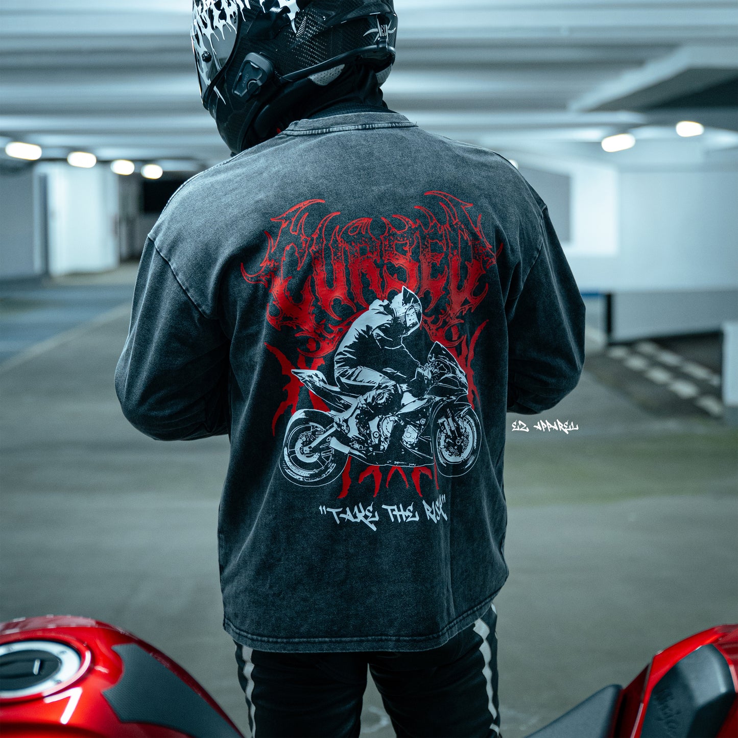 CURSED - Acid Wash Long Sleeve T-Shirt - Dark Grey