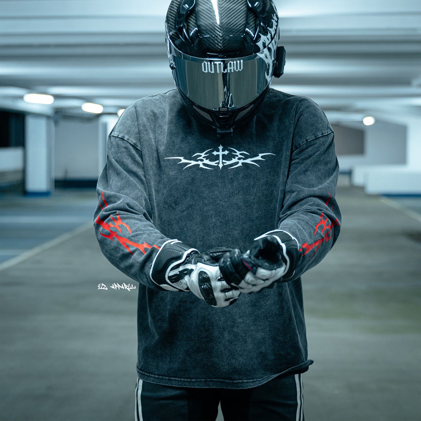 CURSED - Acid Wash Long Sleeve T-Shirt - Dark Grey