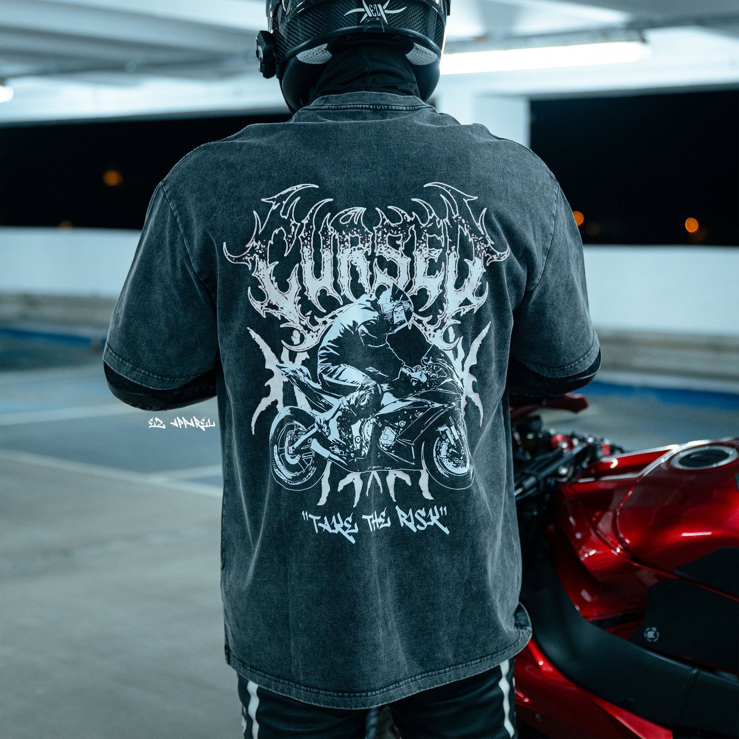 CURSED - Acid Wash T-Shirt - Dark Grey - WHITE