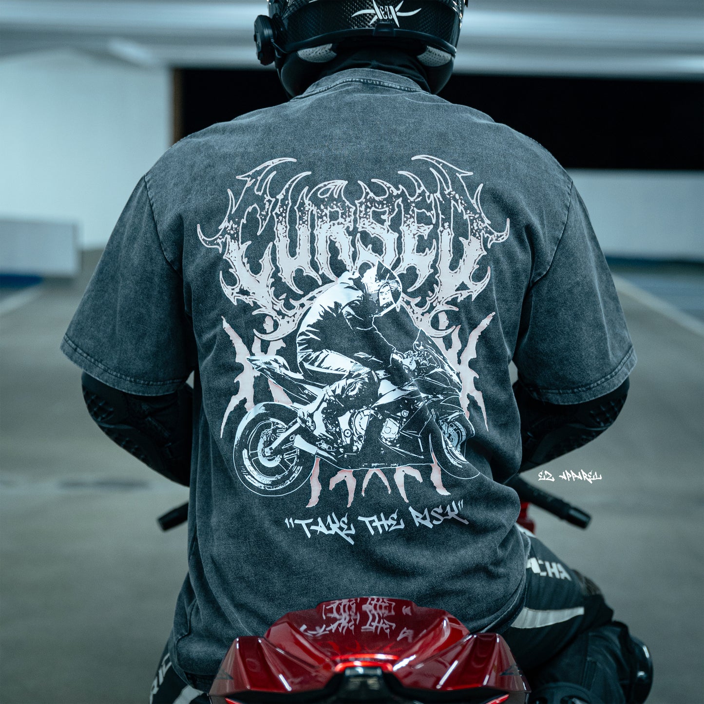 CURSED - Acid Wash T-Shirt - Dark Grey - WHITE